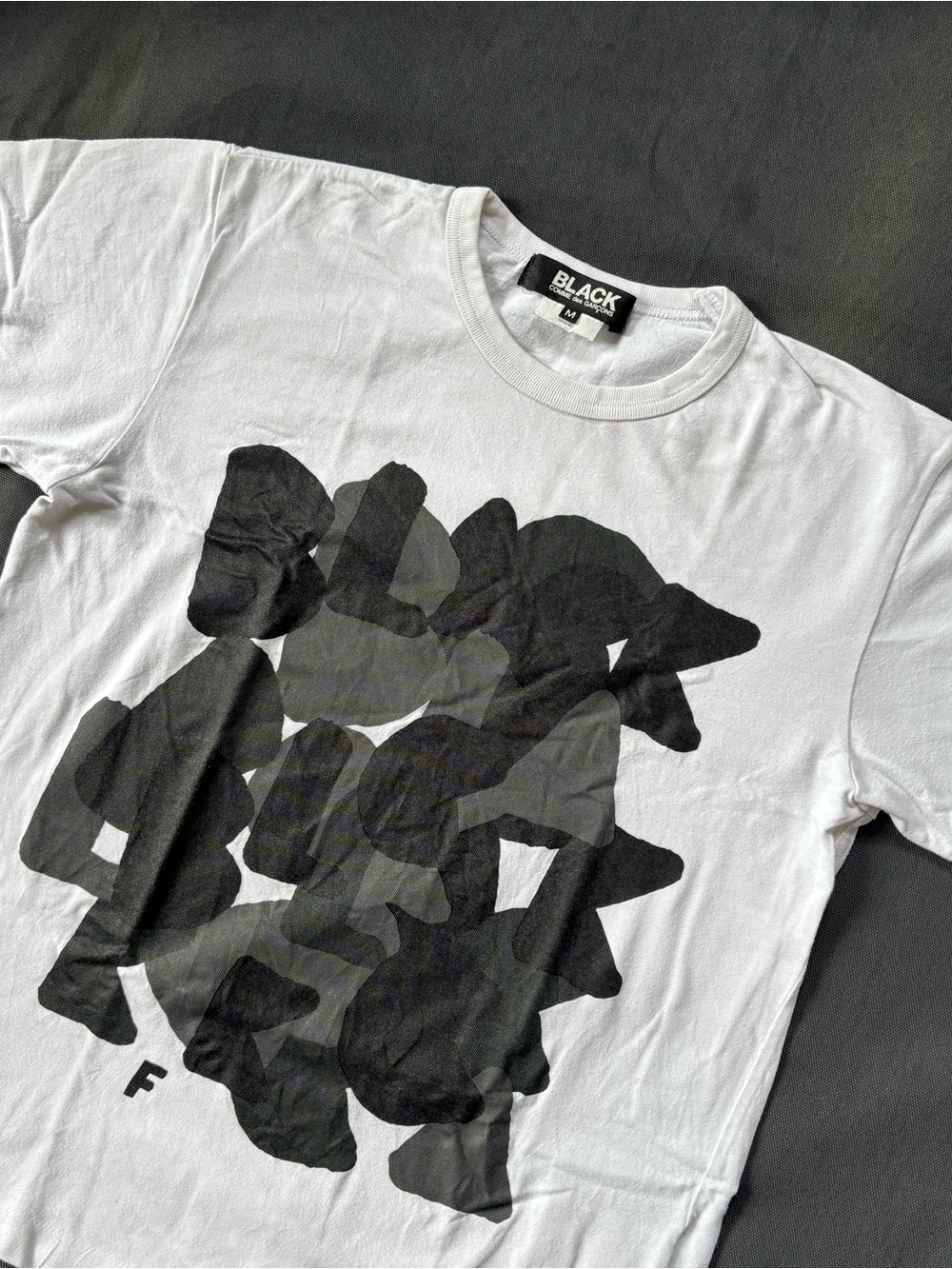 Comme des Garcons Black T Shirt Graphic Print White Mens Size M Japanese Sizing